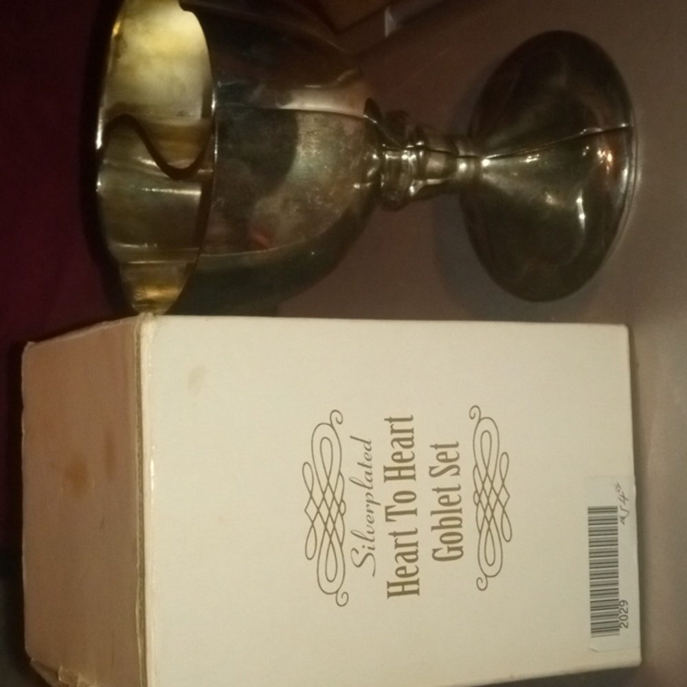 Vintage Double Heart Shaped Silverplated Goblet Set, for Anniversary or Wedding